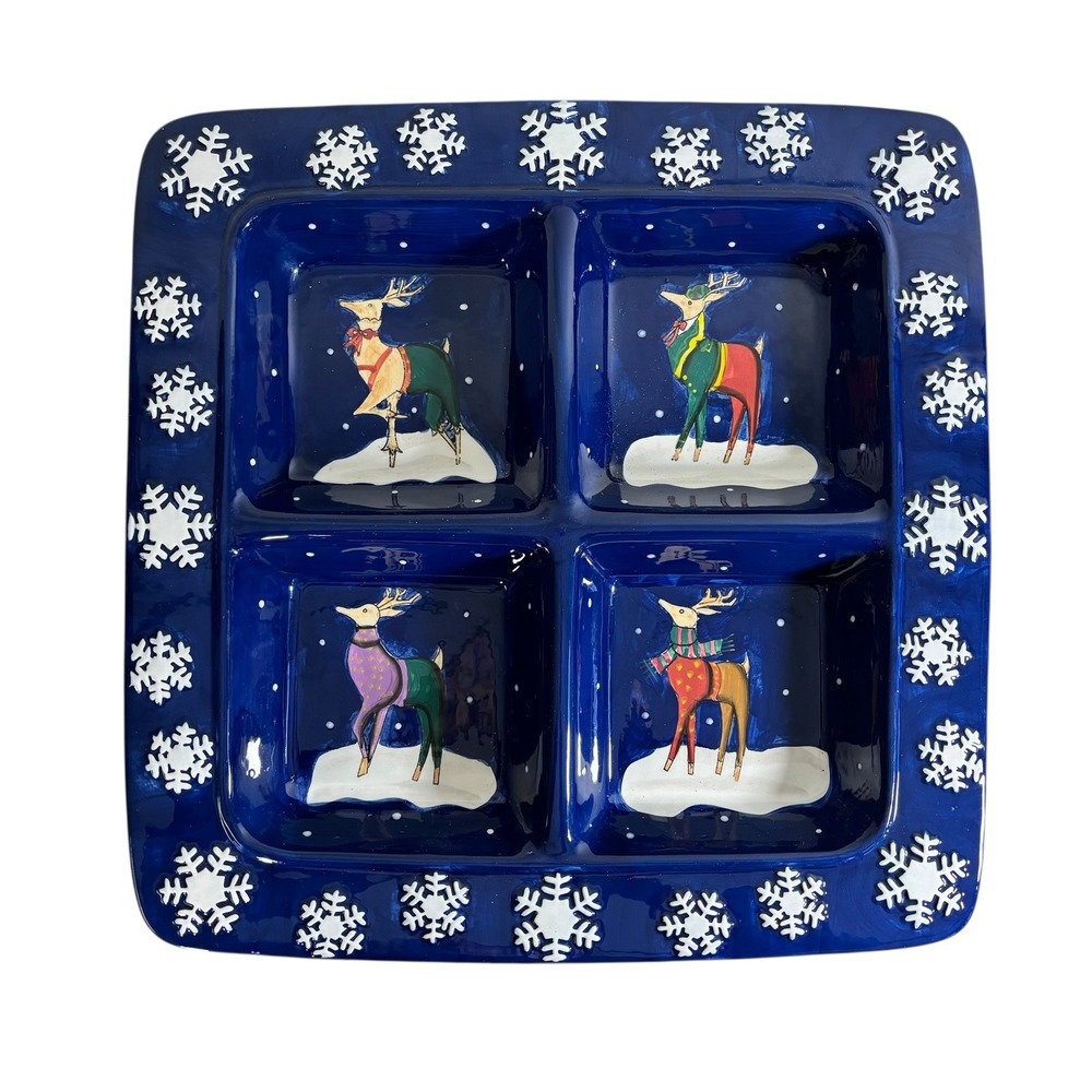 Certified International Rebecca Ruegger Reindeer Christmas Large Serving Tray